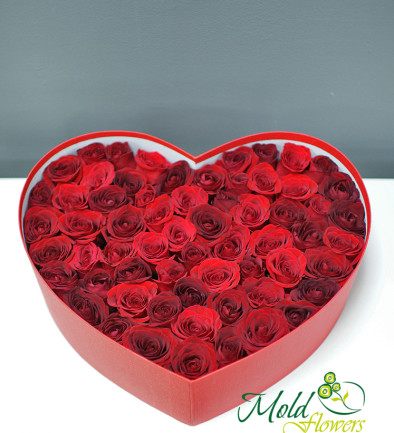 Heart-shaped Box with 65 Red Roses No. 2 (made to order, 5 day) photo 394x433